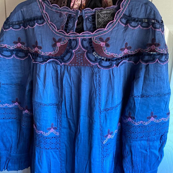 Johnny Was NWT Reina Embroidered Lined Linen Long Sleeve Tiered Dress Small - Picture 9 of 15